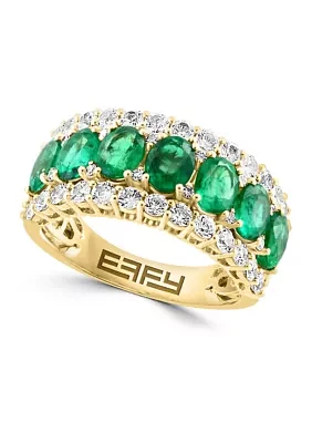 Diamond, Emerald and White Sapphire Ring in 14K Yellow Gold