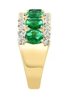 Diamond, Emerald and White Sapphire Ring in 14K Yellow Gold