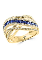 Diamond and Sapphire Crisscross Ring in 14K Yellow Gold