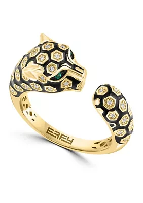 1/8 ct. t.w. Diamond Natural Emerald Panther Ring in 14k Yellow Gold 