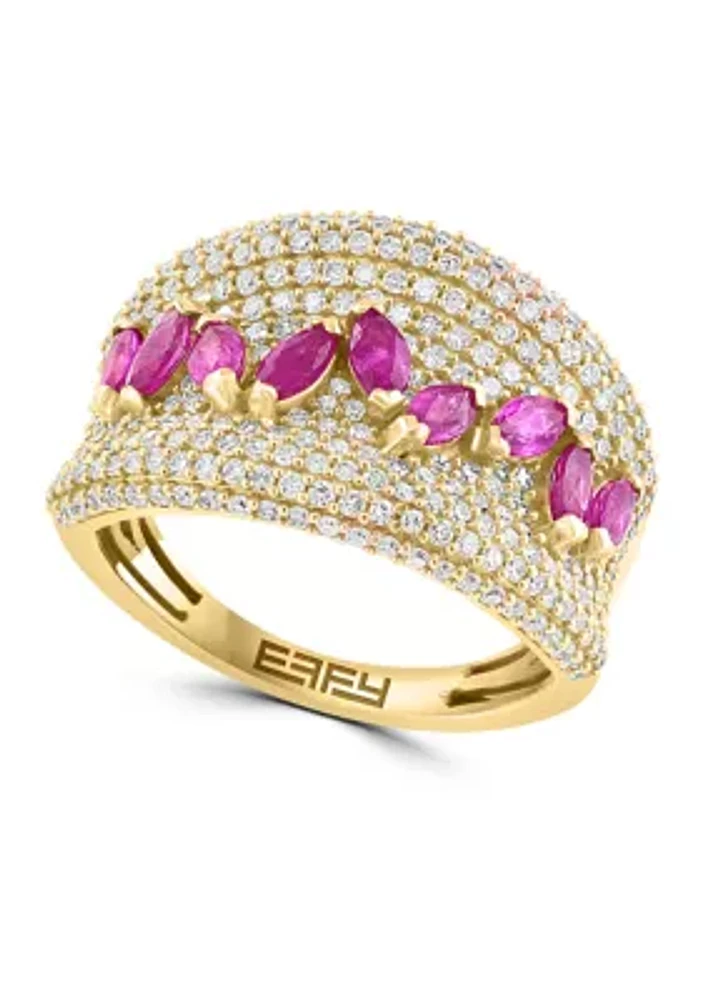 1 ct. t.w. Diamond, Natural Ruby Ring in 14K Yellow Gold 