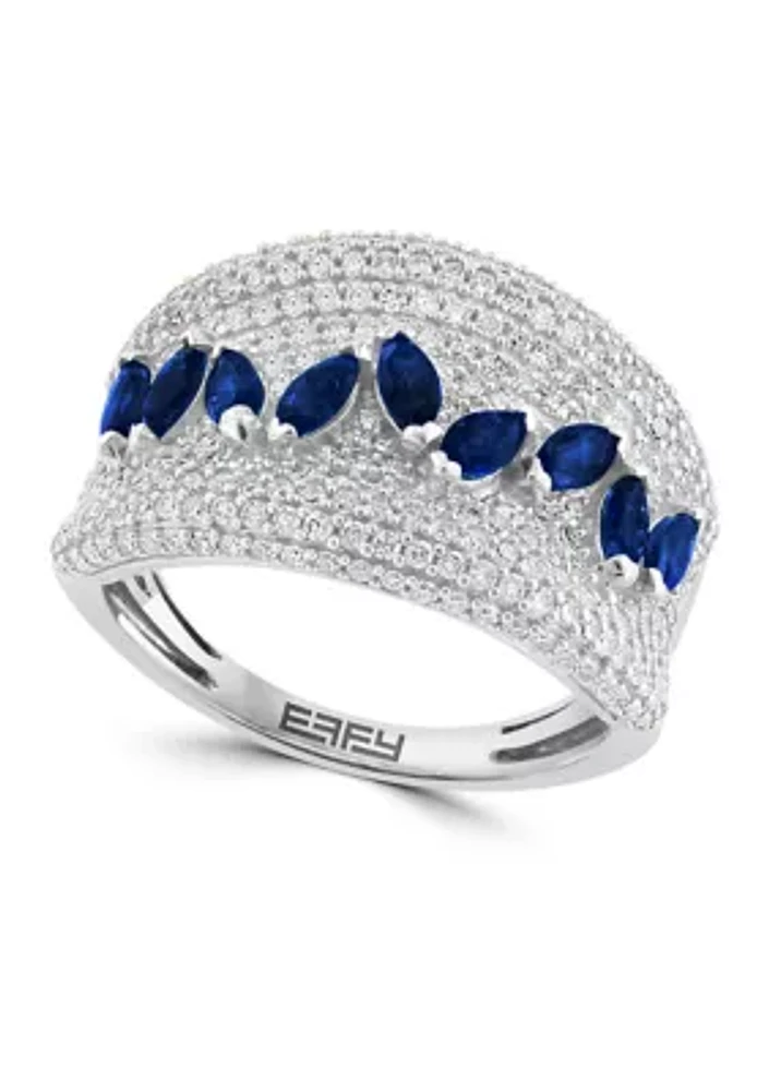 1 ct. t.w. Diamond, Natural Sapphire Ring in 14K White Gold 