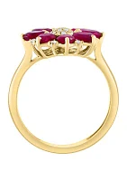 1/8 ct. t.w. Diamond and Natural Ruby Flower Ring in 14K Yellow Gold