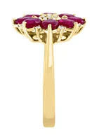 1/8 ct. t.w. Diamond and Natural Ruby Flower Ring in 14K Yellow Gold