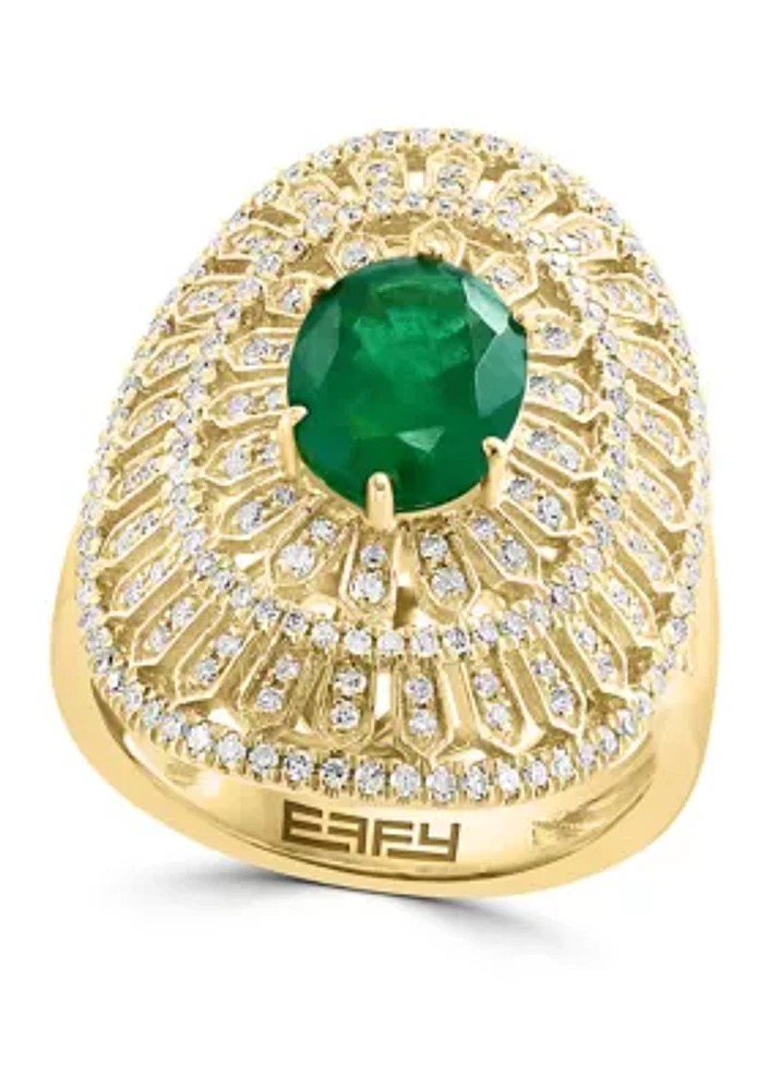 3/4 ct. t.w. Emerald, 1.52 ct. t.w. Diamond Caged Ring in 14K Yellow Gold