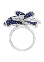 14K White Gold Diamond Sapphire Flower Ring 