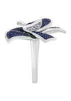 14K White Gold Diamond Sapphire Flower Ring 