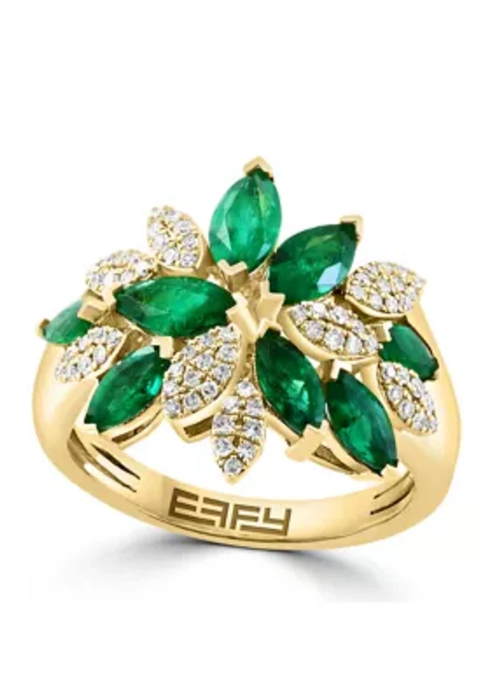 Diamond and Natural Emerald Ring in 14K Yellow Gold