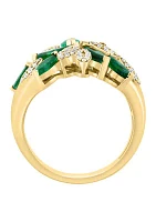 Diamond and Natural Emerald Ring in 14K Yellow Gold