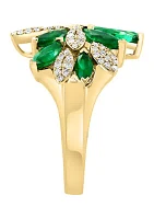 Diamond and Natural Emerald Ring in 14K Yellow Gold