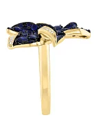  14K Yellow Gold Diamond Sapphire Flower Ring 