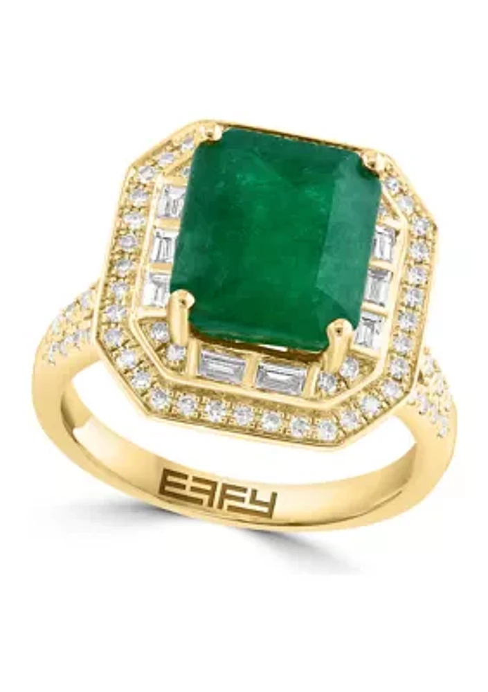 14K Yellow Gold Diamond Emerald Ring 