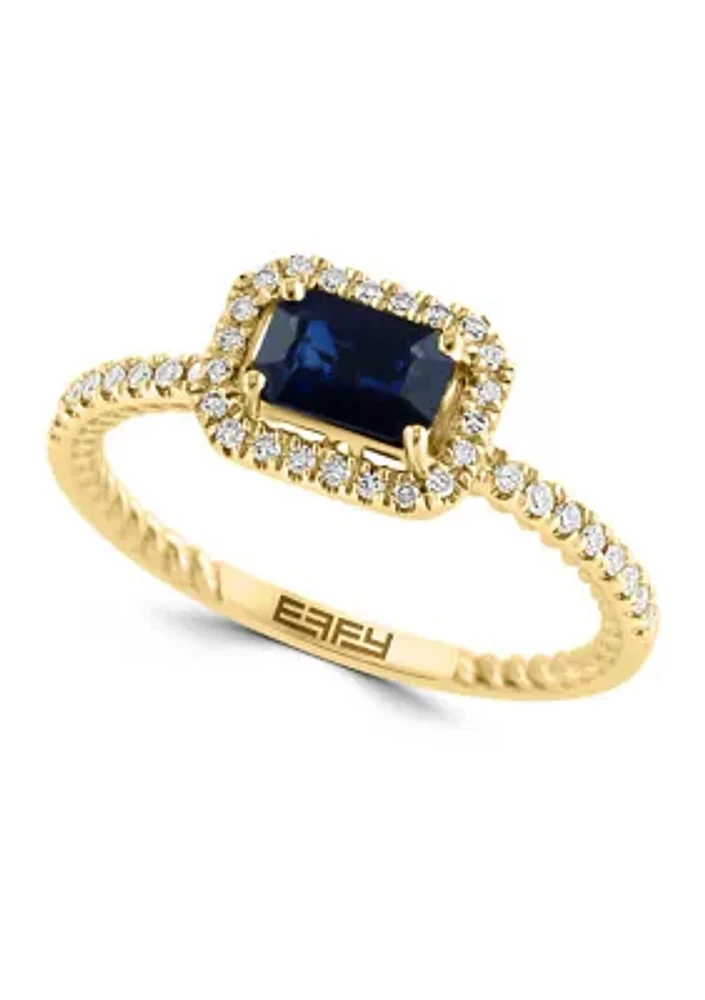 1/4 ct. t.w. Diamond and 5/8 ct. t.w. Sapphire Ring in 14K Yellow Gold 