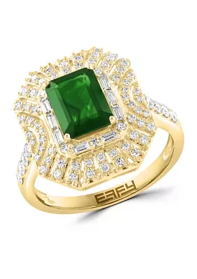 14K Yellow Gold Diamond & Emerald Ring