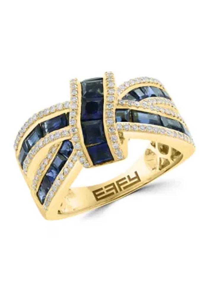 14K Yellow Gold Diamond Sapphire Ring