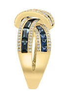 14K Yellow Gold Diamond Sapphire Ring 