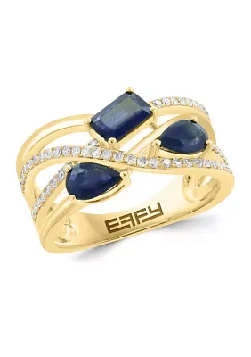 14K Yellow Gold Diamond Sapphire Ring 