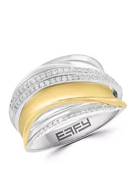 Silver 14K Yellow Gold Plated Diamond Ring 