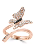 1/2 ct. t.w. White and Black Diamond Butterfly Ring in 14K Rose Gold