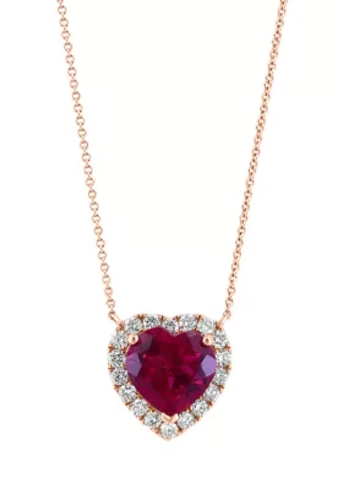 Lab Grown Diamond and Ruby Necklace in 14K Rose Gold