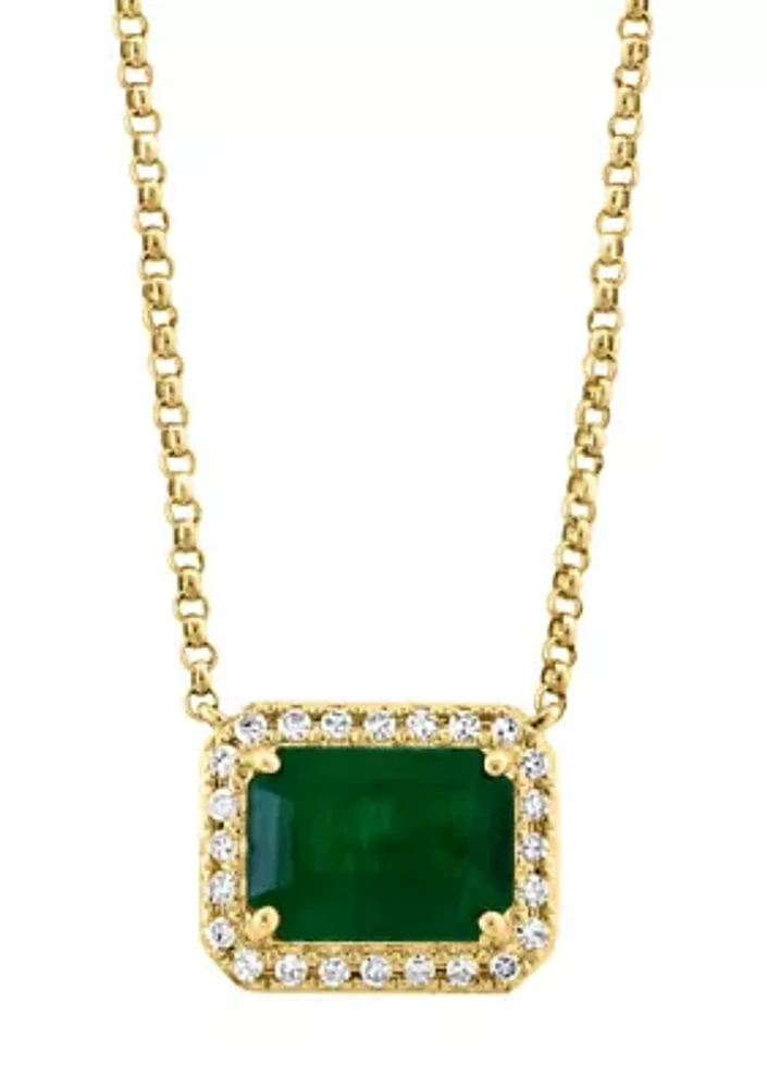 1/8 ct. t.w. Diamond and Natural Emerald Necklace in 14K Yellow Gold 