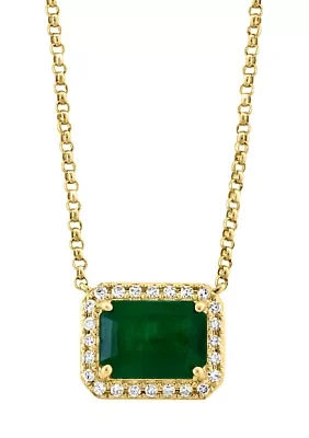 1/8 ct. t.w. Diamond and Natural Emerald Necklace in 14K Yellow Gold 