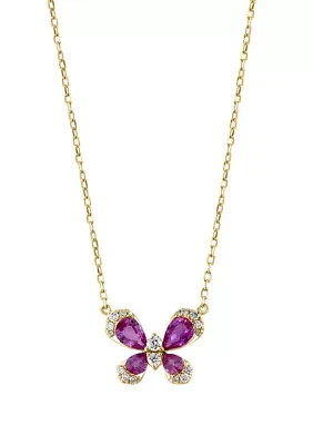 1/6 ct. t.w.  Diamond, Pink Sapphire Butterfly Necklace in 14k Yellow Gold