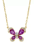 1/6 ct. t.w.  Diamond, Pink Sapphire Butterfly Necklace in 14k Yellow Gold