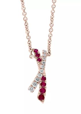 Le Vian Ruby Necklace 1/10 ct tw Diamonds 14K Strawberry Gold 19