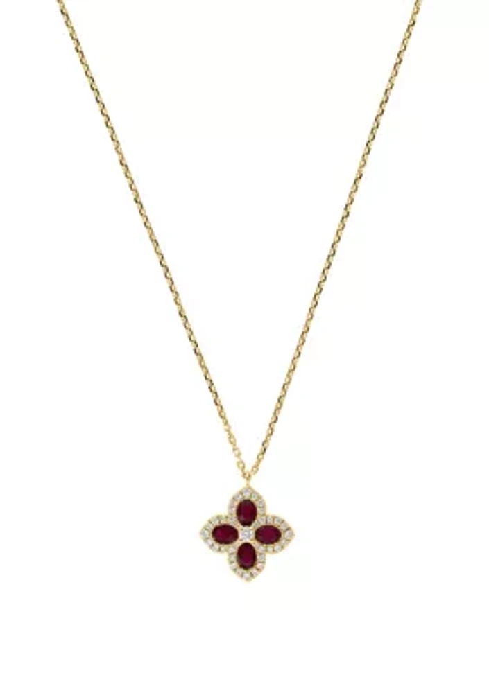 1/4 ct. t.w. Diamond, 1 ct. t.w. Natural Ruby Necklace in 14K Yellow Gold