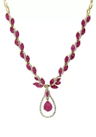 14K Yellow Gold Diamond Ruby Drop Necklace