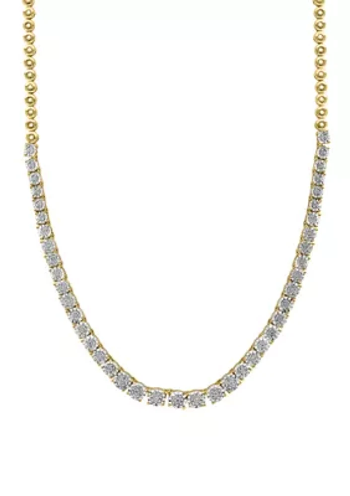 Sterling Silver/14K Gold Plate Diamond Necklace 