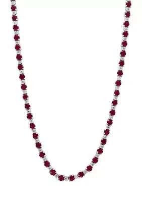 Diamond and Natural Ruby Necklace in Sterling Silver