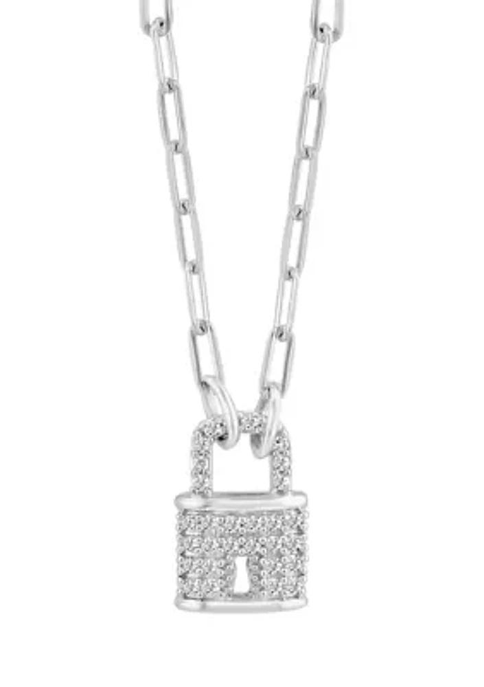 1/8 ct. t.w. Diamond Lock Necklace in Sterling Silver