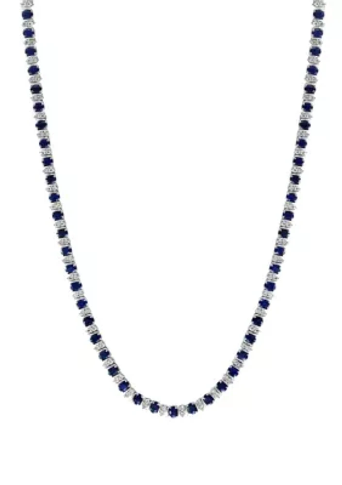 Miracle Set Diamond and Natural Sapphire Necklace in Sterling Silver