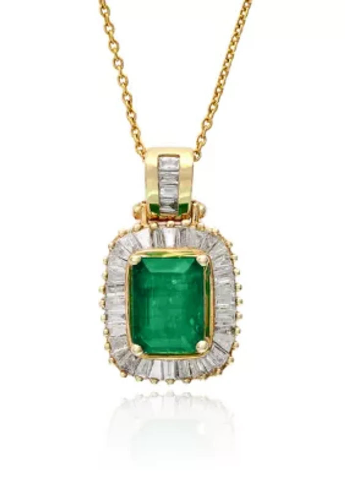 Emerald and Diamond Pendant Necklace in 14K Yellow Gold