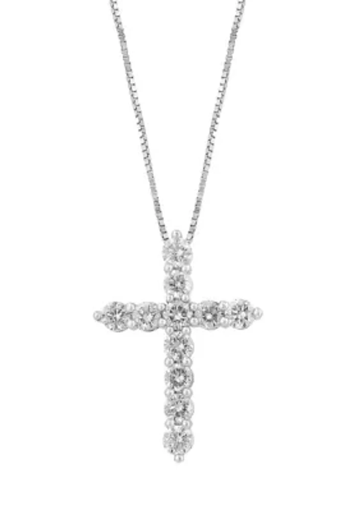 7/8 ct. t.w. Lab Grown Diamond Cross Pendant Necklace in 14K White Gold