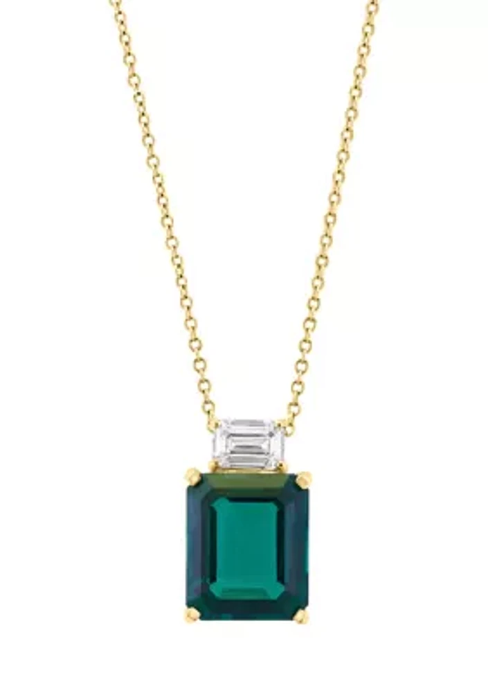 Lab Grown Diamond and Emerald Pendant Necklace in 14K Yellow Gold