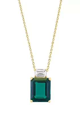 Lab Grown Diamond and Emerald Pendant Necklace in 14K Yellow Gold