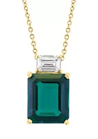 Lab Grown Diamond and Emerald Pendant Necklace in 14K Yellow Gold