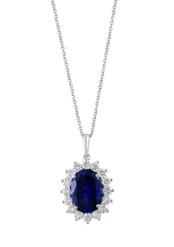 1.41 ct. t.w. Lab Created Diamond, 7.6 ct. t.w. Lab Created Sapphire Pendant Necklace in 14K White Gold