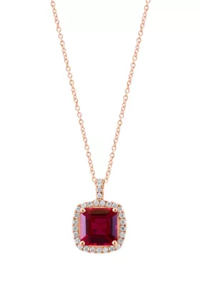 Lab Grown Ruby Pendant Necklace in 14K Rose Gold