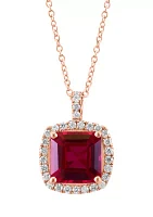 Lab Grown Ruby Pendant Necklace in 14K Rose Gold