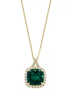 Lab Created Diamond and Emerald Pendant Necklace in 14K Yellow Gold