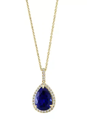 3/8 ct. t.w. Lab Created Diamond, 7.2 ct. t.w. Lab Created Sapphire Pendant Necklace in 14K Yellow Gold