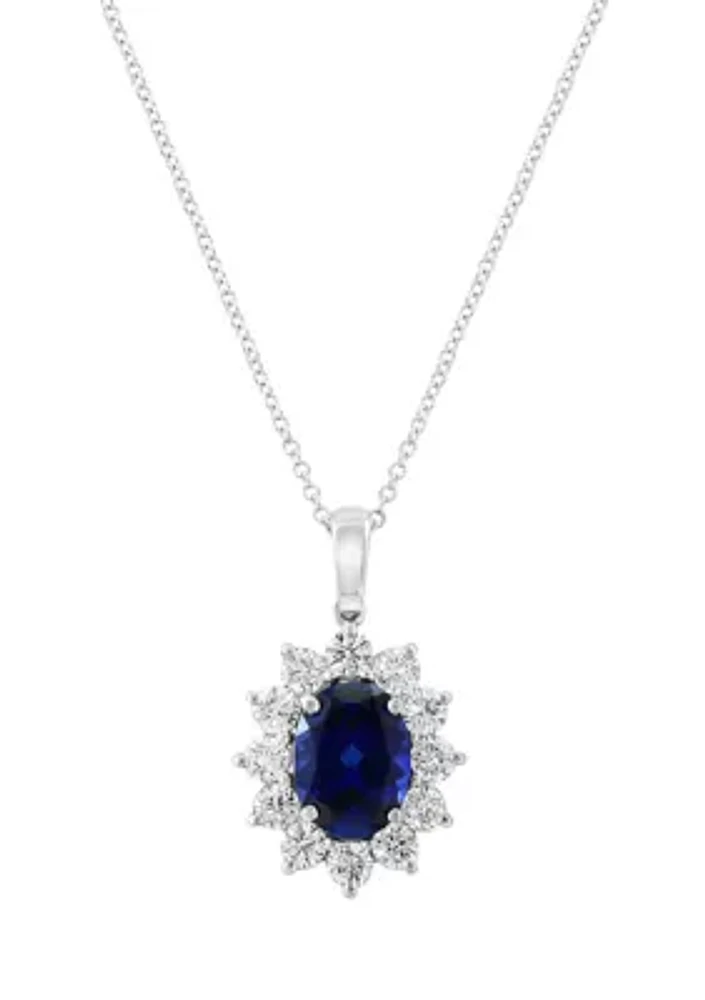 Lab Grown Diamond and Sapphire Pendant Necklace in 14K White Gold