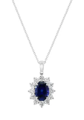 Lab Grown Diamond and Sapphire Pendant Necklace in 14K White Gold