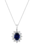 Lab Grown Diamond and Sapphire Pendant Necklace in 14K White Gold