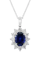 Lab Grown Diamond and Sapphire Pendant Necklace in 14K White Gold