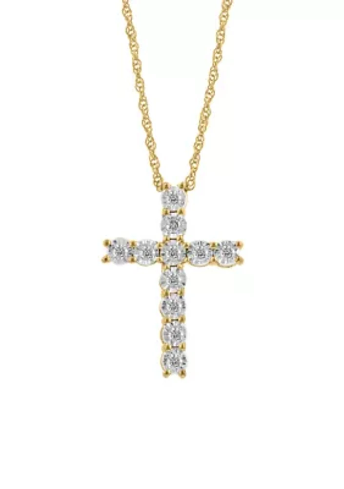 Sterling Silver/14K Gold Plate Diamond Cross Necklace 